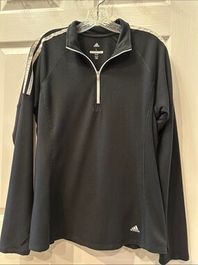 adidas Women’s Large Black French Terry Long Sleeve 1/4 Zip Golf Pullover UPF 50